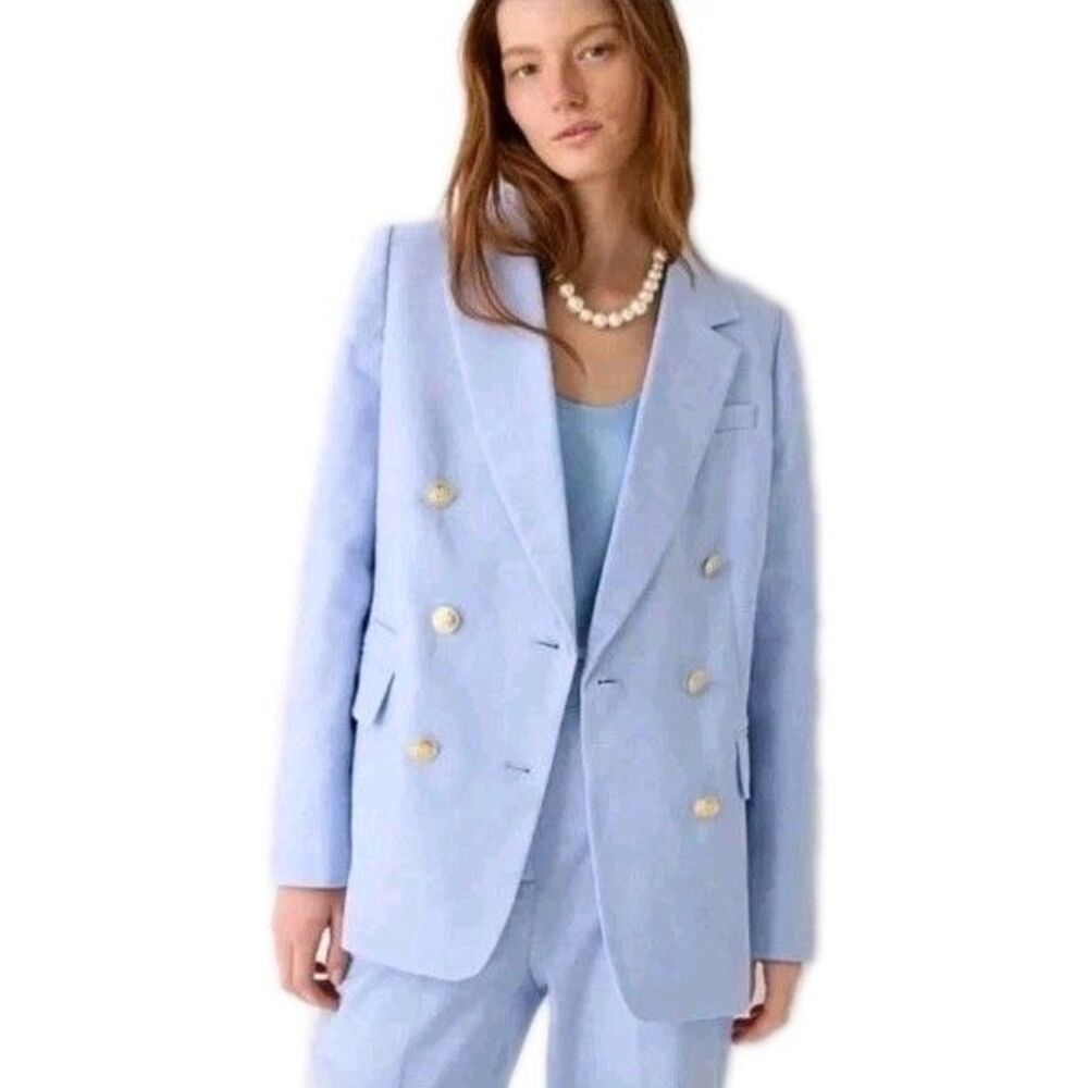 J. Crew Women's Linen Blend Schoolboy Blazer 20 Blue Herringbone Preppy Nautical